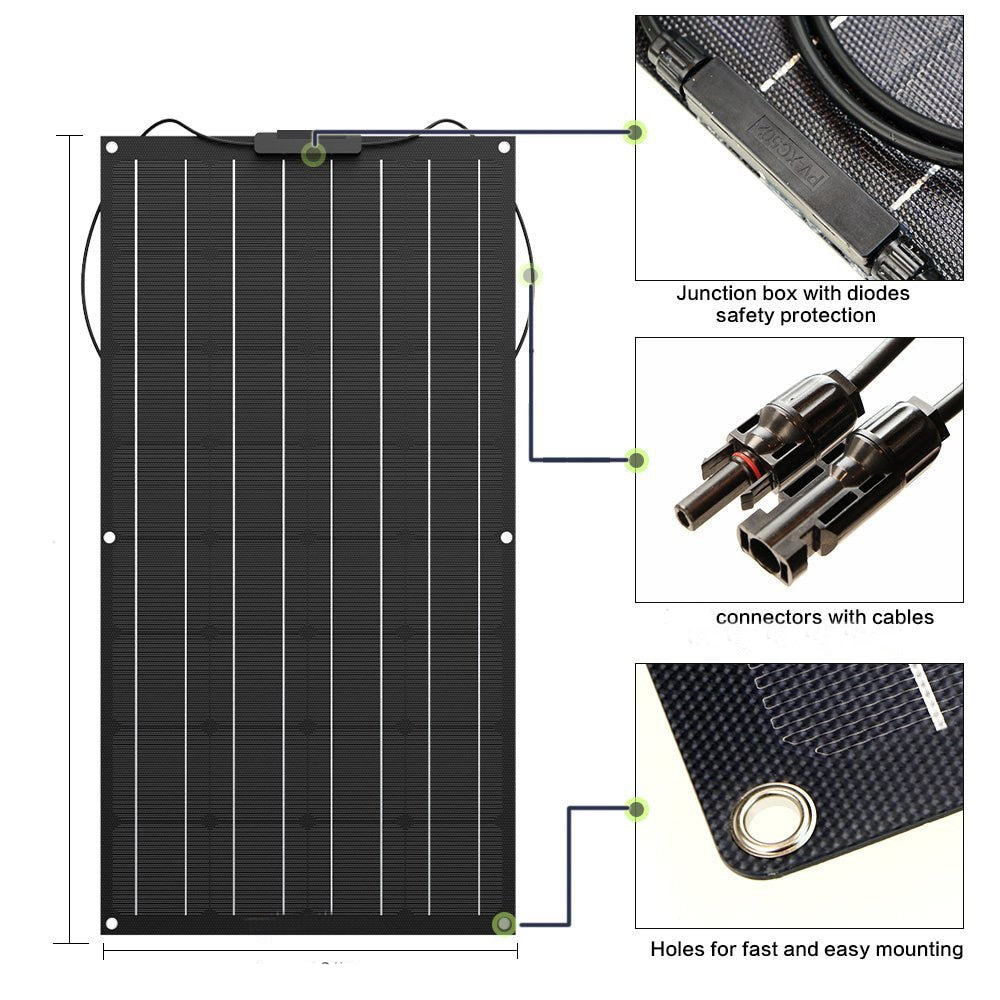 Jingyang Solar Panel 300w 330W 400w 440W 200w 100w 110W ETFE Flexible Monocrystalline Solar Cell 1000w 12V Battery Charger