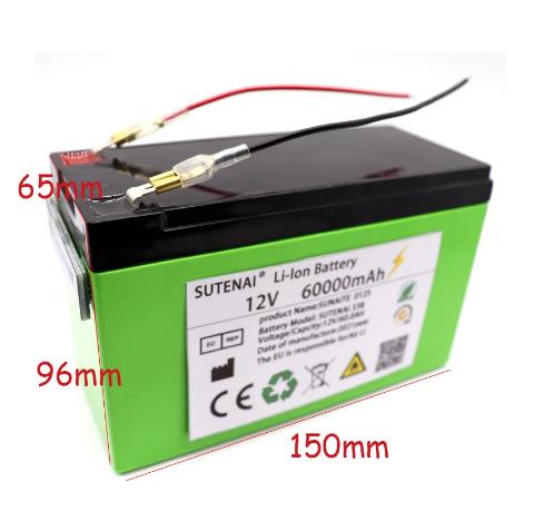New 12v 60Ah 18650 lithium battery pack suitable for solar energy and electric vehicle battery power display + 12.6v3a charger