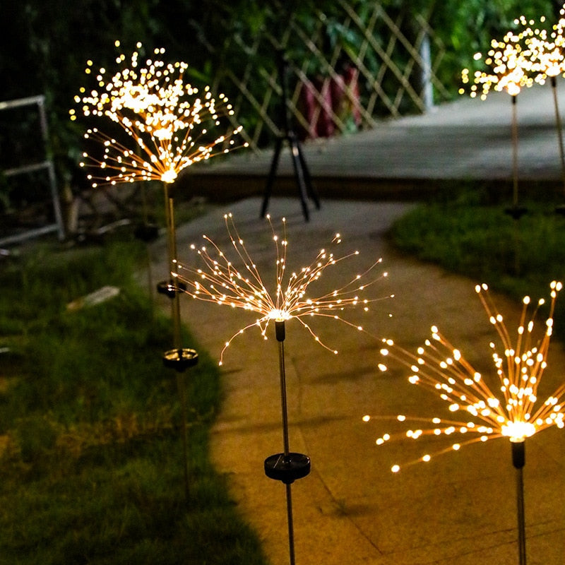 Outdoor Solar LED Firework Fairy Lights Garden Waterproof Decoration Lawn Lights Patio Pathway Party Christmas Wedding Decor