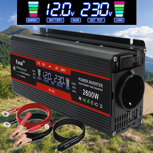 1500W/2000W/2600W LCD display inverter - DC 12V to AC 220V Solar Voltage Transformer Convert EU socket