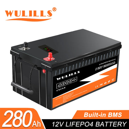 New 12V 280Ah LiFePO4 Battery Pack Lithium Iron Phosphate Bulit-in BMS Rechargeable Battery for Solar RV Boat Motor Tax Free