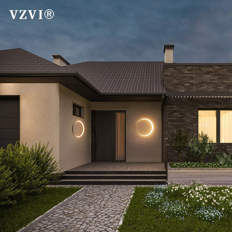 VZVI Outdoor Wall Light Modern IP65 Waterproof 110V 220V LED Villa Terrace Garden Street Light Round Moon Background Porch Lamps