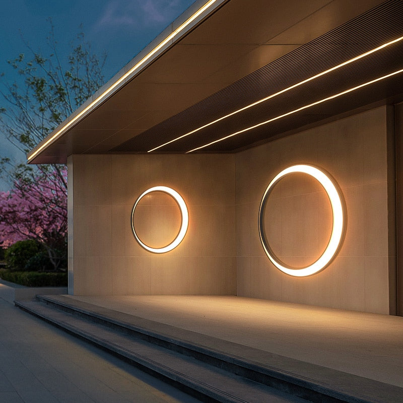 VZVI Outdoor Wall Light Modern IP65 Waterproof 110V 220V LED Villa Terrace Garden Street Light Round Moon Background Porch Lamps