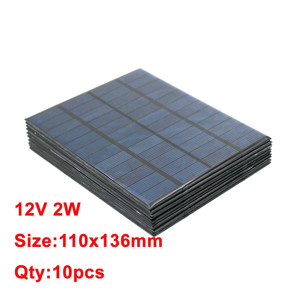 10pcs Solar Panel, 12V 2W Size:110x136mm Qty: