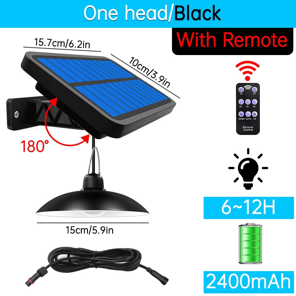 LED Solar Pendant Lights 1/2/3/4 Heads Indoor Outdoor Solar Hanging Lamp For Doorway Garage Garden Patio Balcony IP65 Waterproof