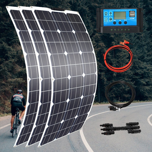 100w 200w 300w 400w Flexible Solar Panel High Efficiency 23% PWM Controller for RV/Boat/Car/Home 12V/24V Battery Charger