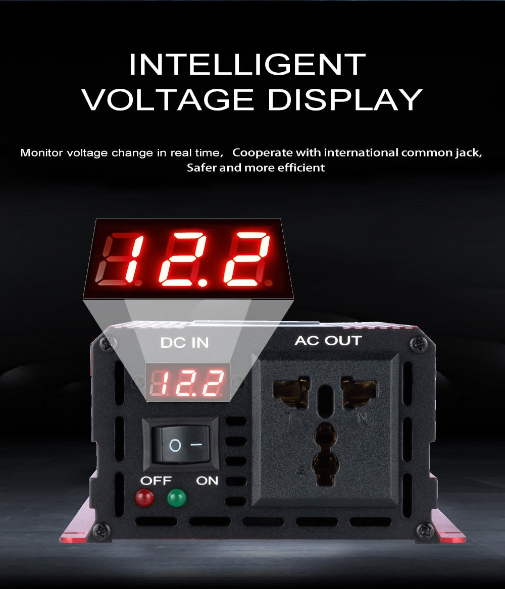 Inversor universal de forma de onda senoidal pura DC 12V24V48V60V a 110V-240V Inversor de tela LCD 1800W/2200W/3000W PowerConverter 50/60HZ