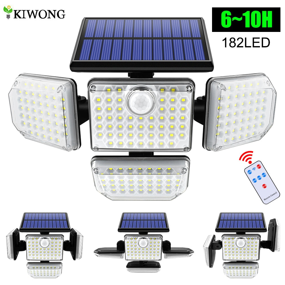 Luci solari da esterno 182/112 Lampada da parete a LED con teste regolabili Luce di inondazione a LED di sicurezza IP65 impermeabile con 3 modalità di lavoro