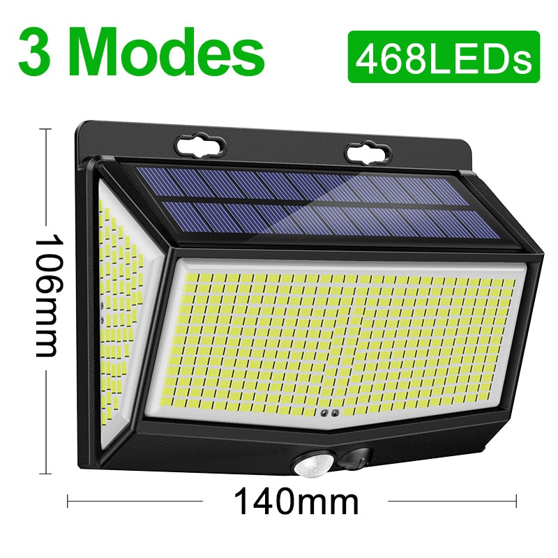 468 LED Solar Light Outdoor Solar Lamp with Motion Sensor Waterproof Solar LED Light 3 Modes Sunlight Powered for Garden Decor