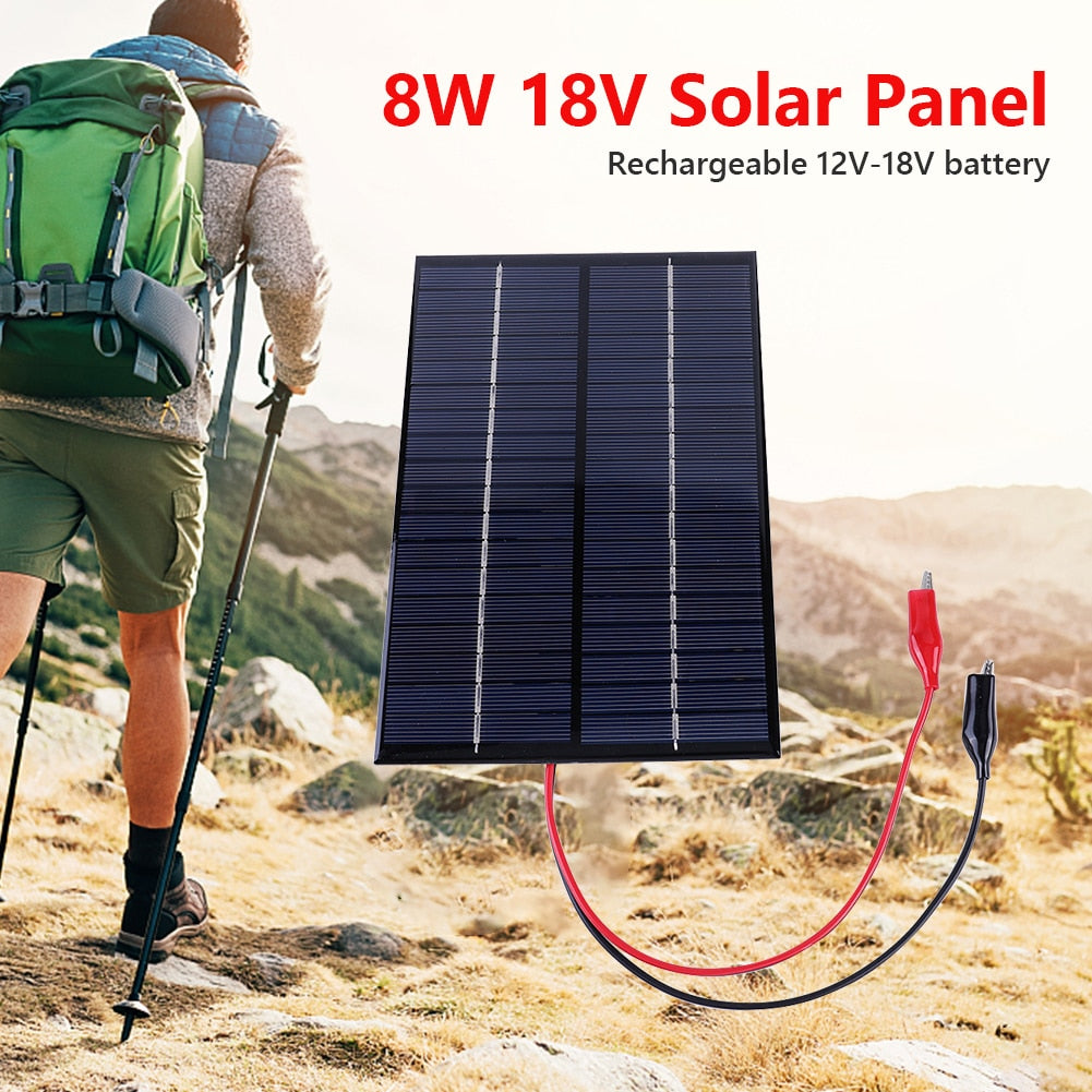 Panel solar a prueba de agua 8W 18V Tablero policristalino Cargador de células solares DIY portátil para exteriores 200x130mm para batería de 12V-18V