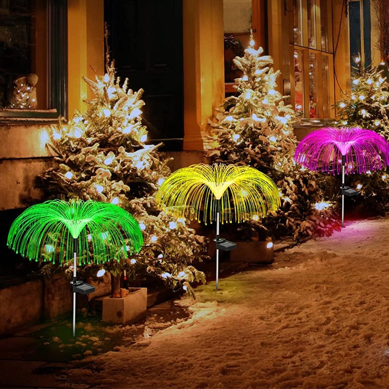 Luzes de jardim solares ao ar livre à prova d'água fibra óptica água-viva luzes do gramado pátio ao ar livre villa jardim decoração
