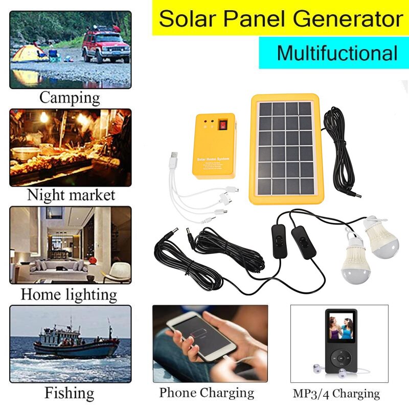 Kit generatore di pannelli solari al litio a luce solare Piccolo sistema domestico 3 lampadine a LED Evidenziare la luce a risparmio energetico Illuminazione solare