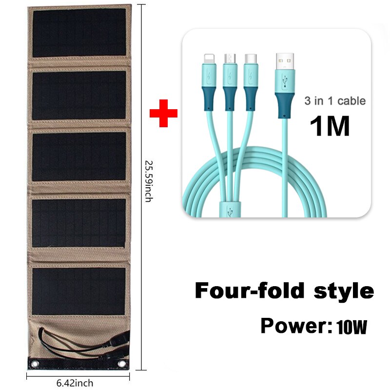 JMUYTOP Foldable usb 5v solar panels 10w 7w battery power bank For cells phone iphone xiaomi samsung 3in1 Charging Cable kit