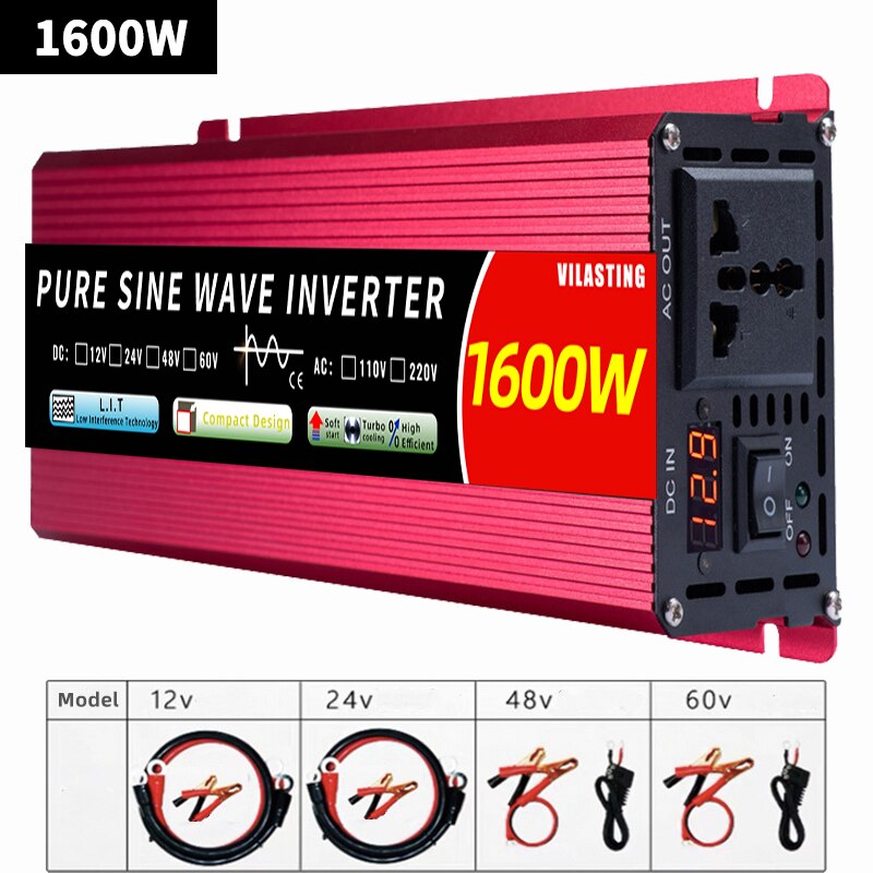 Micro inverter 12v/24v 110v/220v Pure Sine Wave 5000w 4000W 3000W 2000W DC To AC 50/60HZ Smart LCD Display Power boost converter