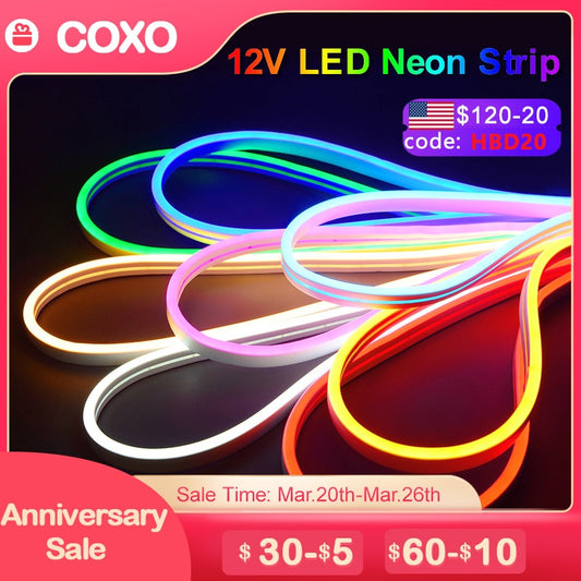DC12V LED Neon Strip Light, COXO 12V LED Neon Strip S120-20 code: