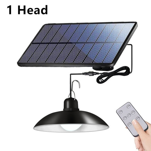 Solar Pendant Light Outdoor Waterproof LED Lamp Double-head Chandelier Decorations with Remote Control for Indoor Shed Barn Room