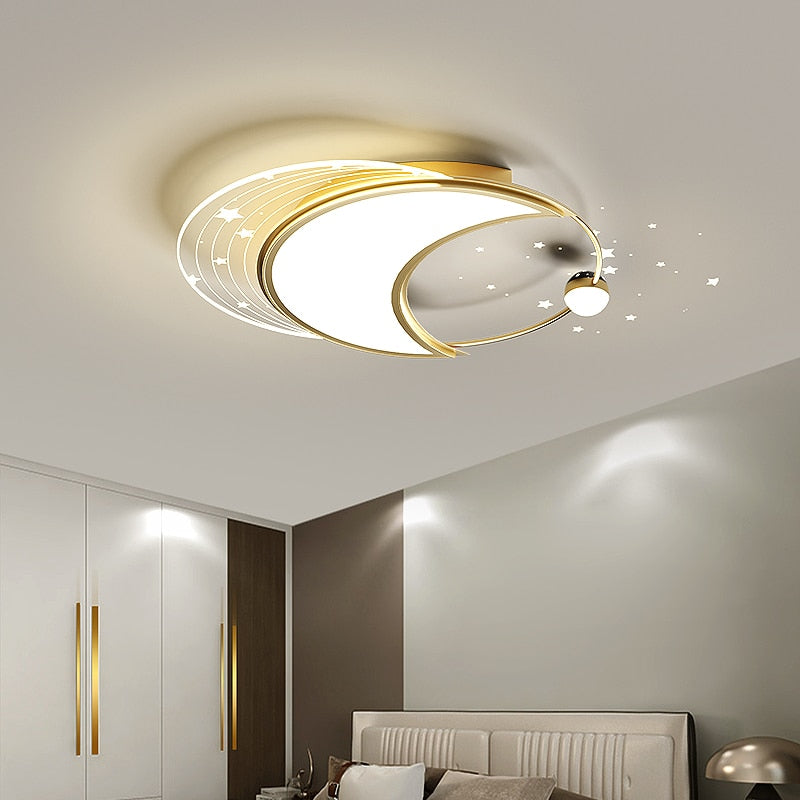 Anillo de estrella, luces LED de araña modernas de hierro para dormitorio, sala de estar, lámparas de cocina, iluminación interior, araña de techo Lustre para el hogar