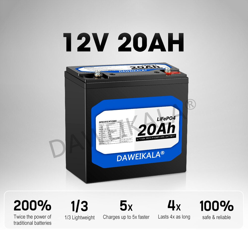 New 12V 20Ah LiFePo4 Battery Lithium Iron Phosphate 12V 24V LiFePo4 Rechargeable Battery for Kid Scooters Boat Motor No Tax