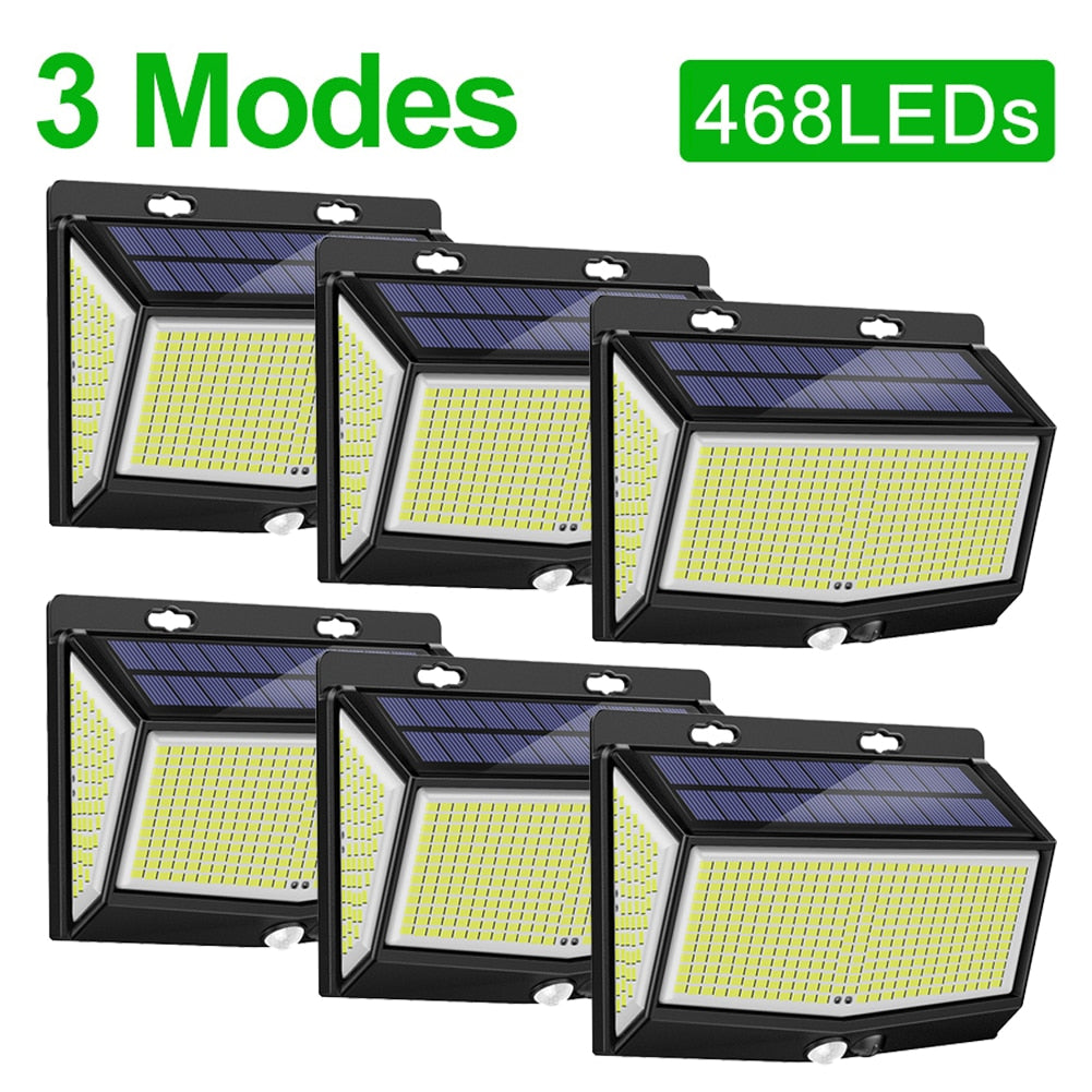 468 LED Solar Light Outdoor Solar Lamp with Motion Sensor Waterproof Solar LED Light 3 Modes Sunlight Powered for Garden Decor