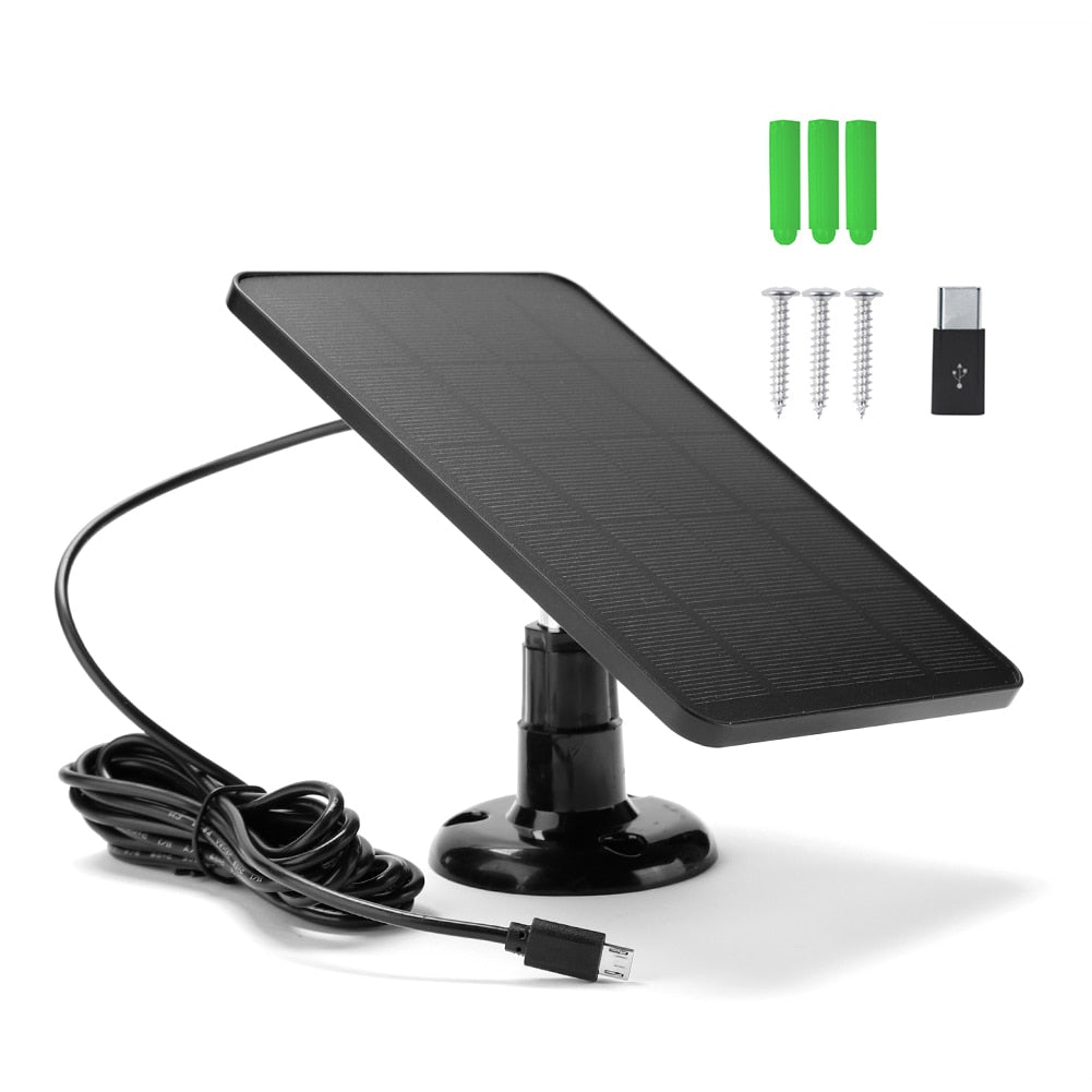 10W 5V Solar Cells Charger Micro USB+Type-C 2in1 Charging Portable Solar Panels for Security Camera/Small Home Light System