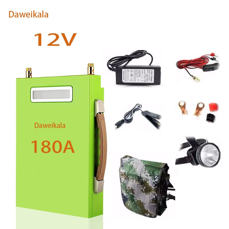 Large capacity lithium battery 12V180AH portable power station solar generator battery DC outdoor camera emergency power supply
