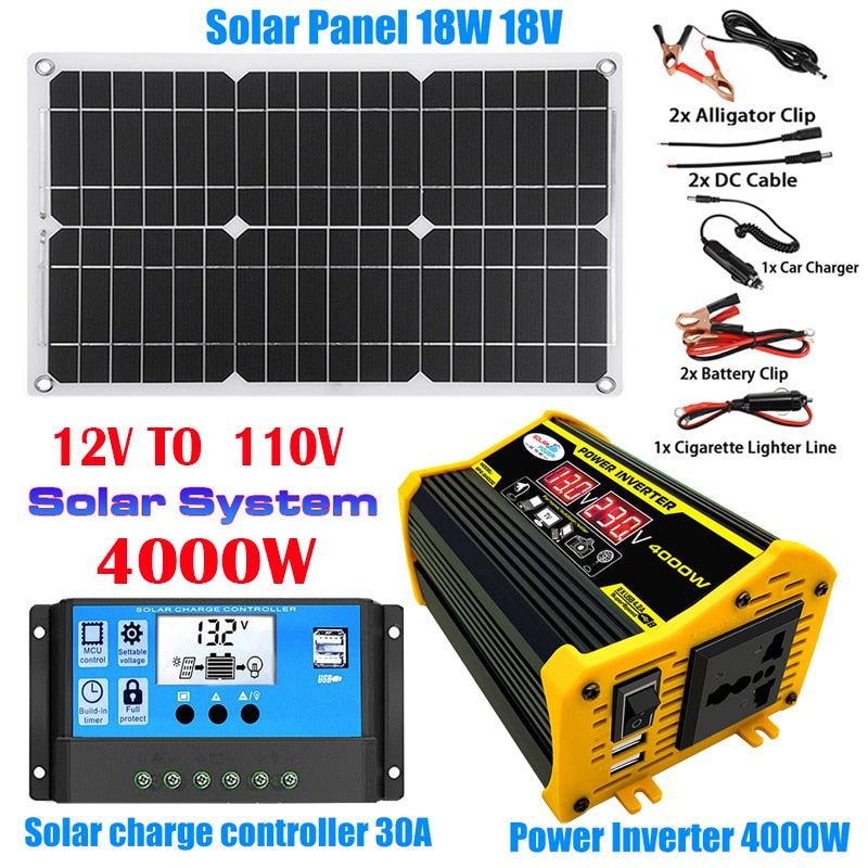 110V/220V Solar Panel, Solar Panel 18W 18V 2x Alligator Clip 2x