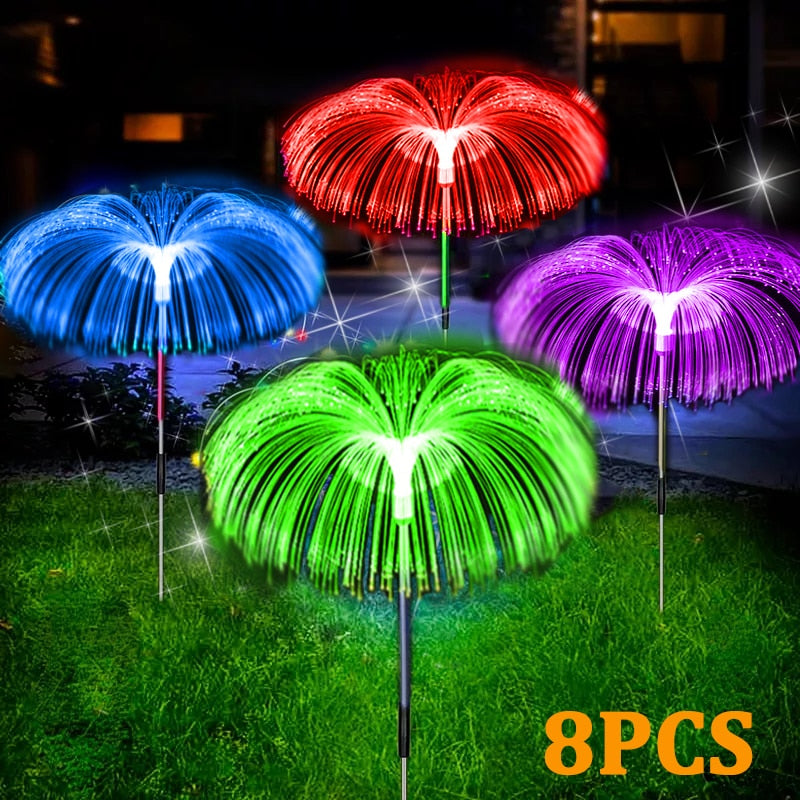 Luzes de jardim solares ao ar livre à prova d'água fibra óptica água-viva luzes do gramado pátio ao ar livre villa jardim decoração
