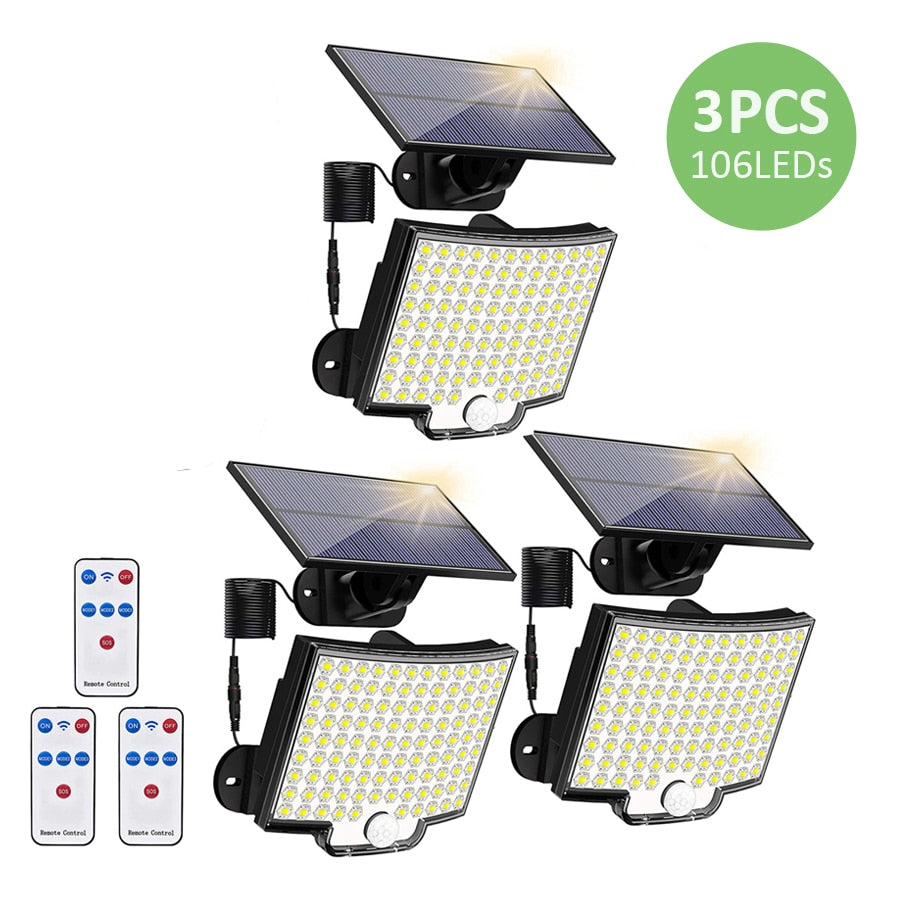 LED Solar Lights 106/228 Outdoor PIR Motion Sensor Wall Lamp IP65 Waterproof Street Light with Remote for Garden Lighting