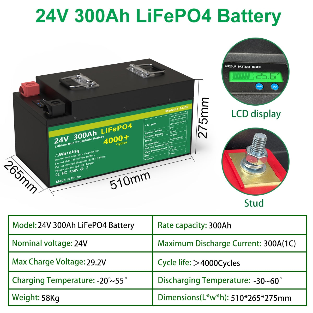 24V 300Ah LiFePO4 Battery HsZ