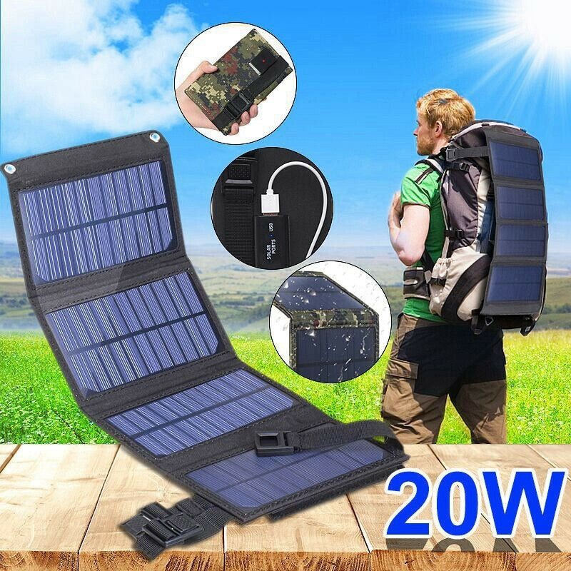 20W Outdoor Foldable Solar Panels Cell 5V USB Portable Solar Smartphone Battery Charger for Tourism Camping Hiking Phone Charger