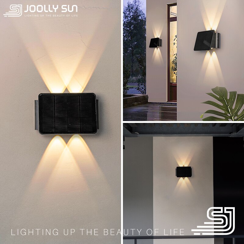 Joollysun applique murale solaire éclairage extérieur lumières de porche modernes pour la maison jardin clôture Patio étanche IP65 lampe à LED sans fil