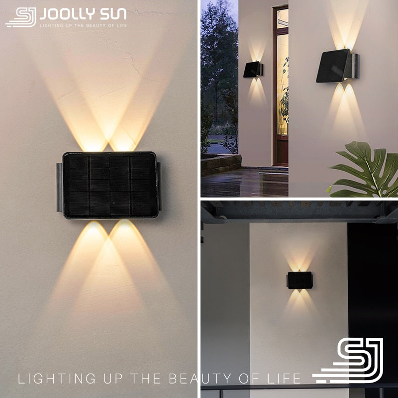 Lámpara de pared Solar Joollysun, iluminación exterior, luces de porche modernas para el hogar, jardín, valla, Patio, impermeable, IP65, lámpara LED inalámbrica