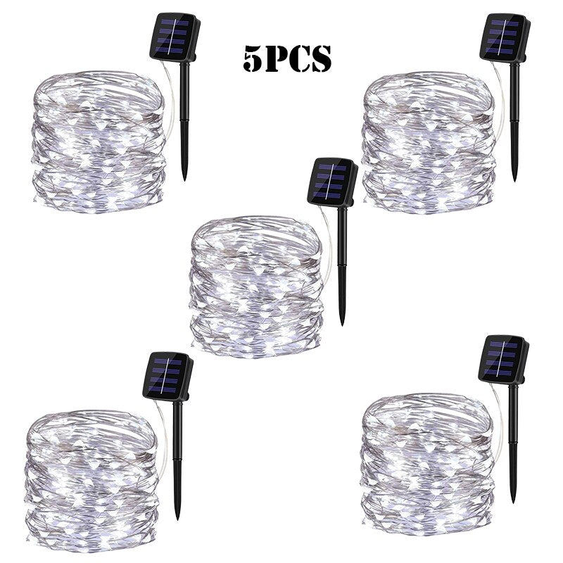 LED Solar Lights Outdoor Fairy String Light Festoon Lamp Waterproof 8 Modes Copper Wire Light for Garden Decor 52/32/22/7M