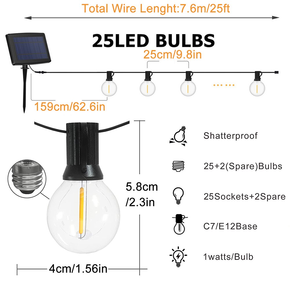 Solar Led Light Outdoor Garden Decoration Street Garland String Light G40 Bulb Waterproof Christmas Fairy Lamp For Country House