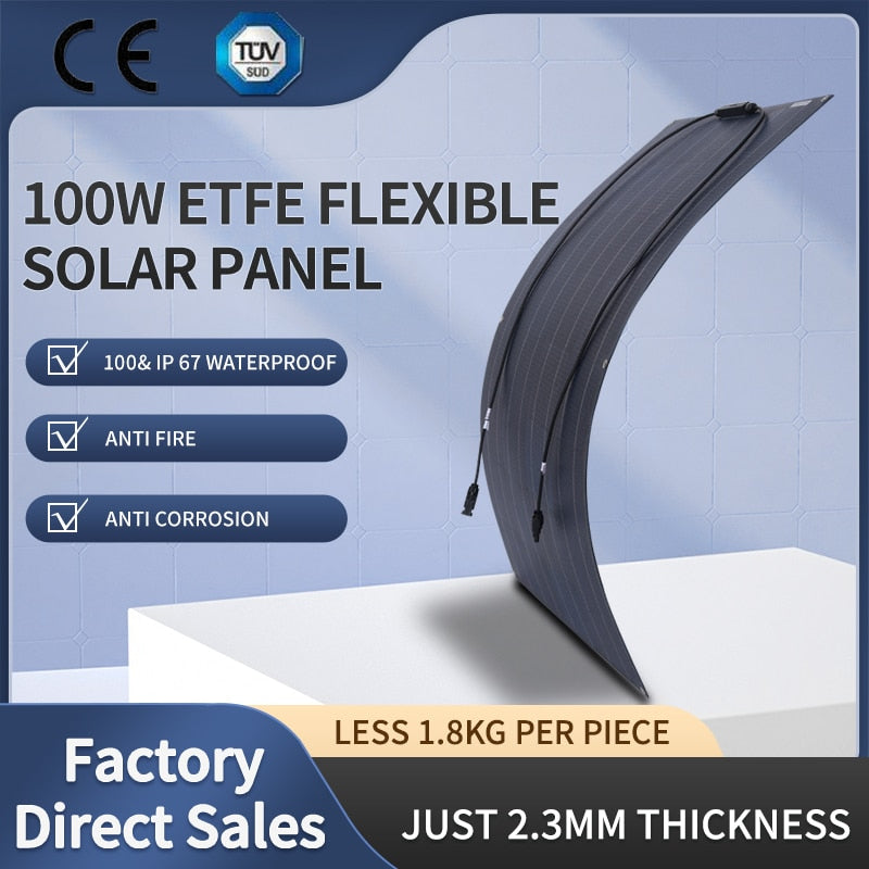 Painel solar 300 W 400 W 200 W 100 W Etfe Painéis solares flexíveis Célula solar monocristalina 12 V/24 V Carregador de bateria 1000 W Kits de sistema