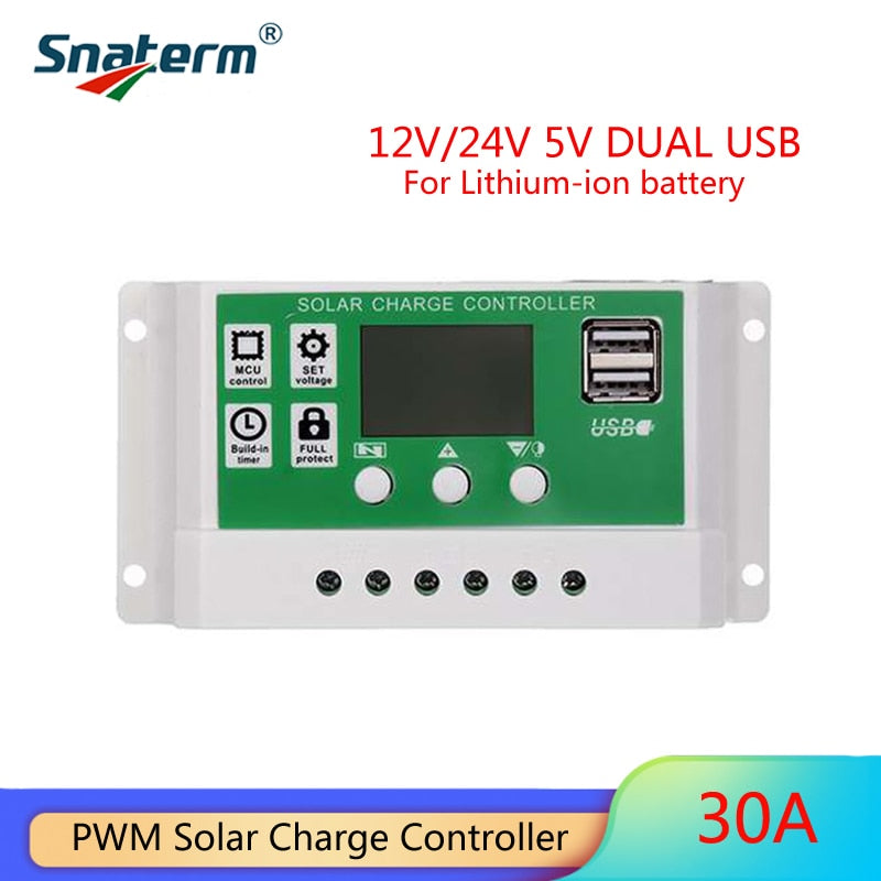 Promotion!! Newly 10A 20A 30A 12V/24V LCD display solar charger lead acid battery Lithium ion PWM solar charge controller USB 5V