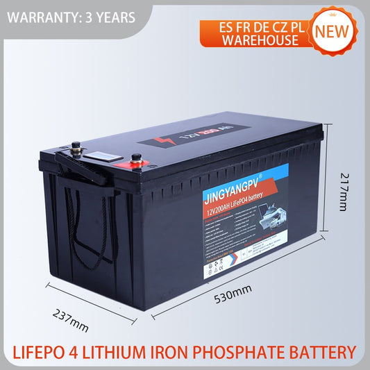 Jingyang 12V 100Ah 200Ah Lithium LiFePO4 Battery Built-in 100A BMS 4000 Deep Cycle Lithium Batteries Solar Power System