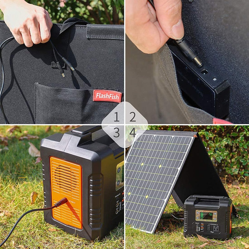 FF Flashfish 100W 18V Portable Solar Panel 5V USB Flashfish Foldable Solar Cell Battery Charger Folding Outdoor Power Supply RV