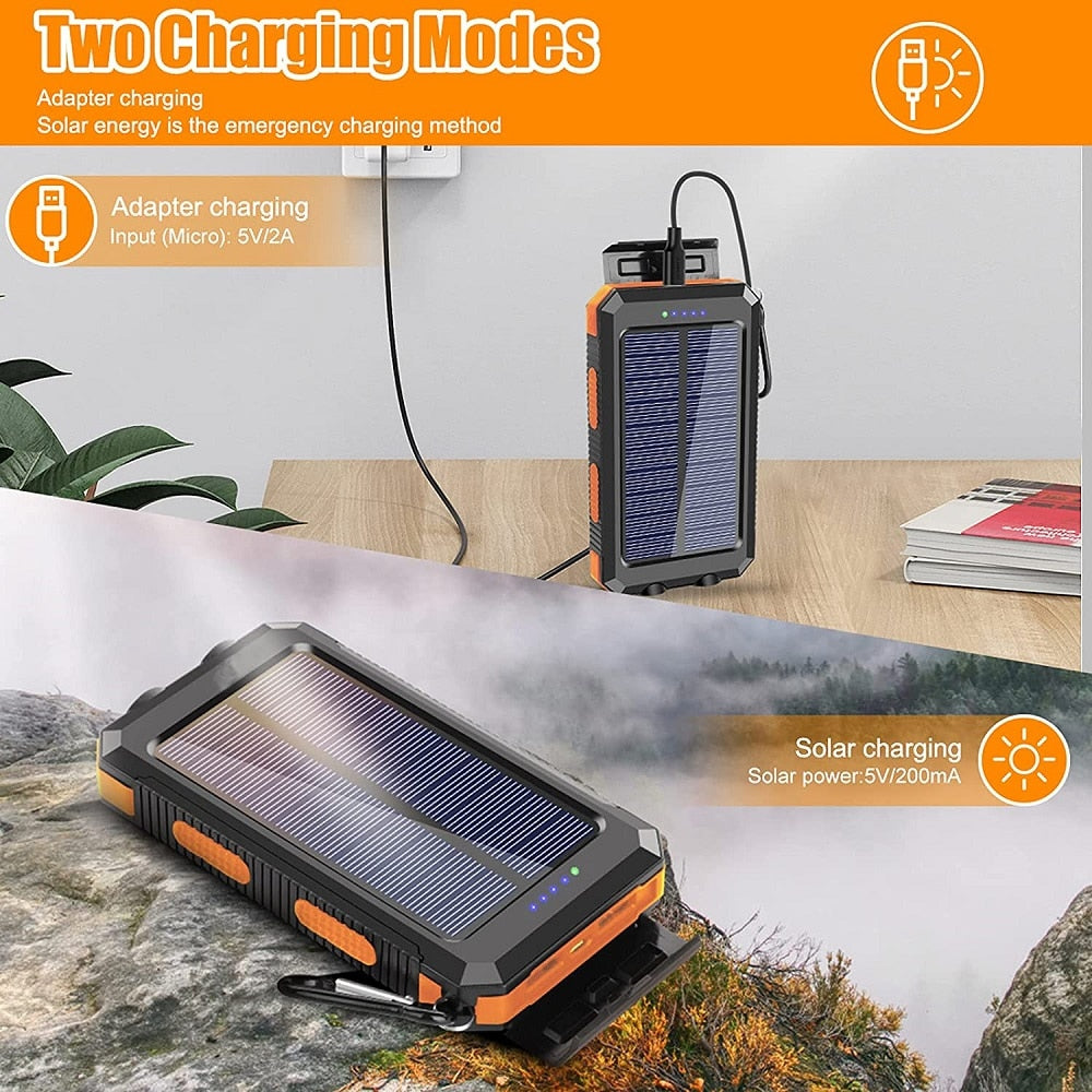 Solar Power Bank 80000mAh Portable Charging Poverbank External Battery Charger  Strong Light LDE Light for All Smartphones