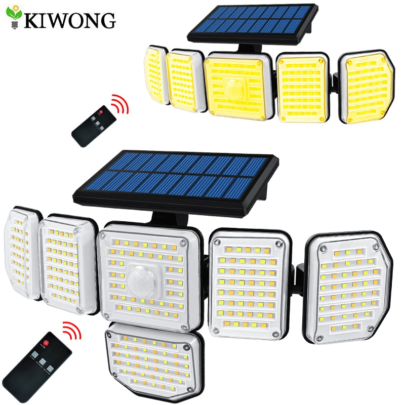 Solar Motion Sensor Flood Lights Outdoor 256/214LEDs 6 or 5 Heads 360° illumination IP65 Solar Security Lights  White/Warm White