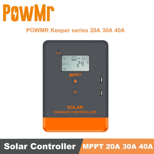PowMr MPPT 20A 30A 40A Solar Charger Controller 12V 24V Max PV 50V 75V 100V LCD Display Fit Seal, GEL, Flooded, LifePO4 Battery