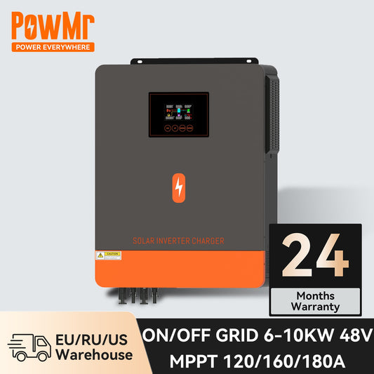 PowMr Grid Tie Inverter Hybrid 6KW 8KW 10KW MPPT Solar Inverter 48V 180A 160A 120A Daul PV In-Put and Second Output