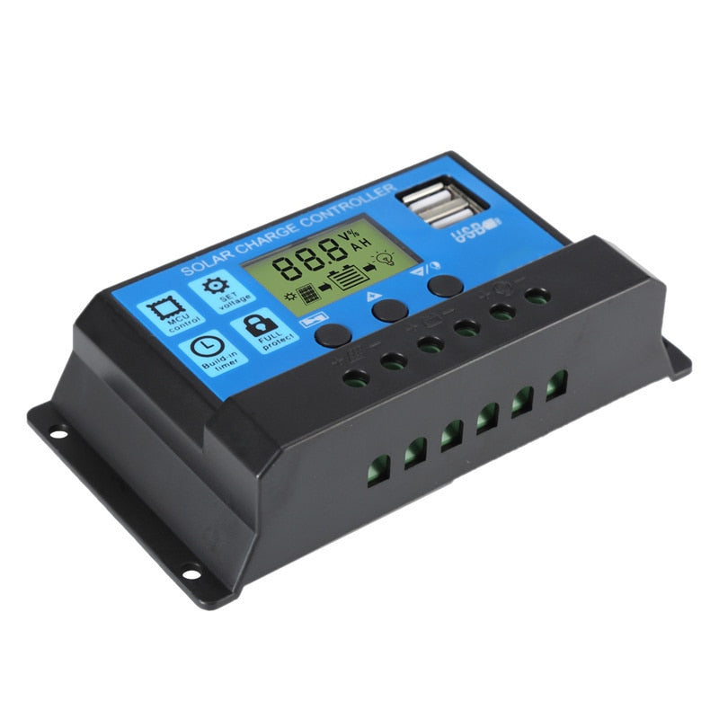 Regolatore solare aggiornato 10A 20A 30A 12V / 24V Pannello solare automatico Regolatore fotovoltaico Caricabatterie PWM Uscita 5V Display LCD Dual USB