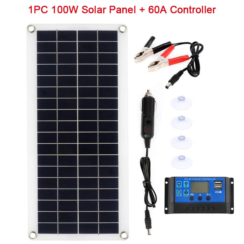 100W Solar Panel, 1PC 1OOW Solar Panel + 60A Controller Heae