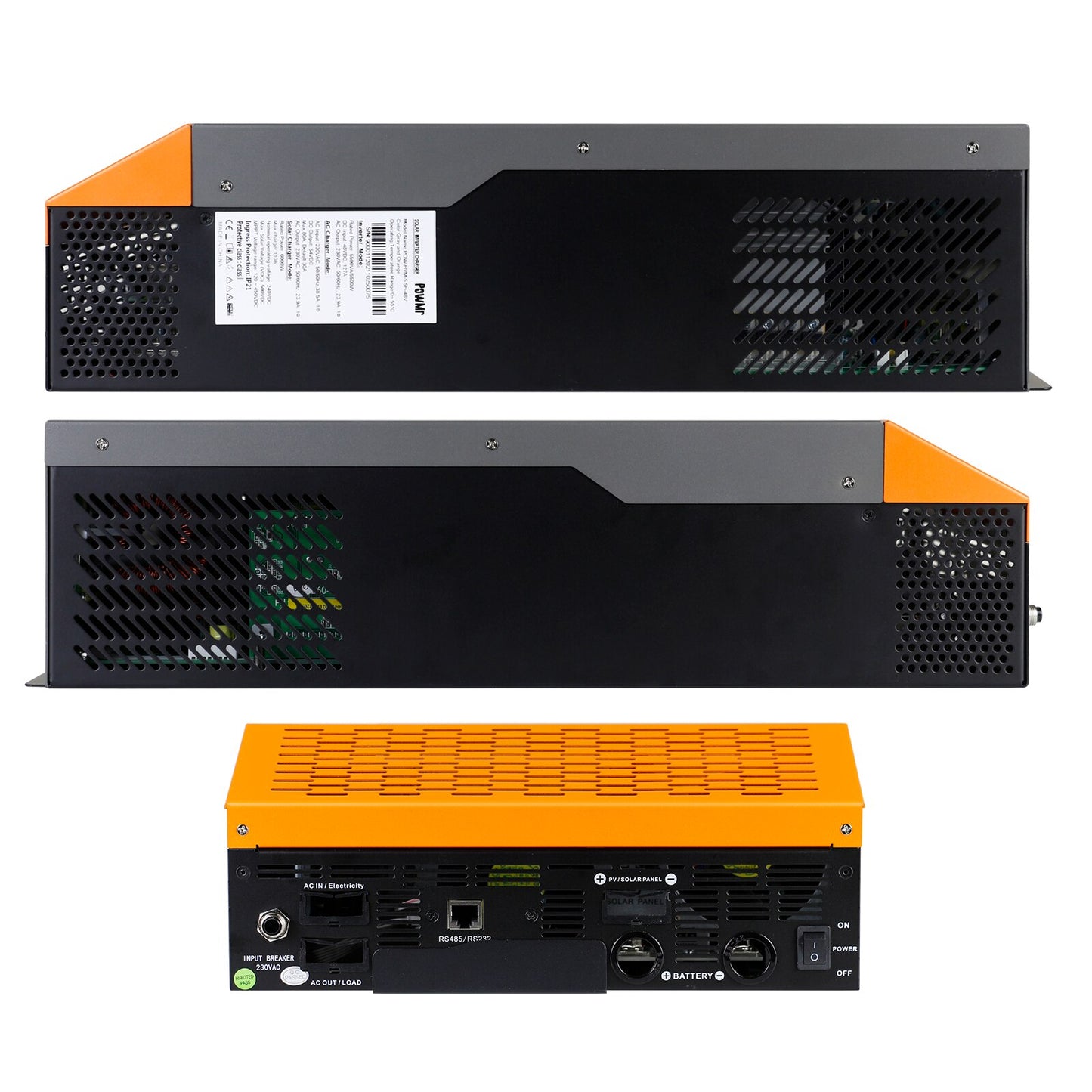 PowMr Hybrid Solar Inverter MPPT 5.5KW&3.5KW 48V/24V 230VAC Pure Sine Inverter With 110A Battery Charger Work for Solar Panels