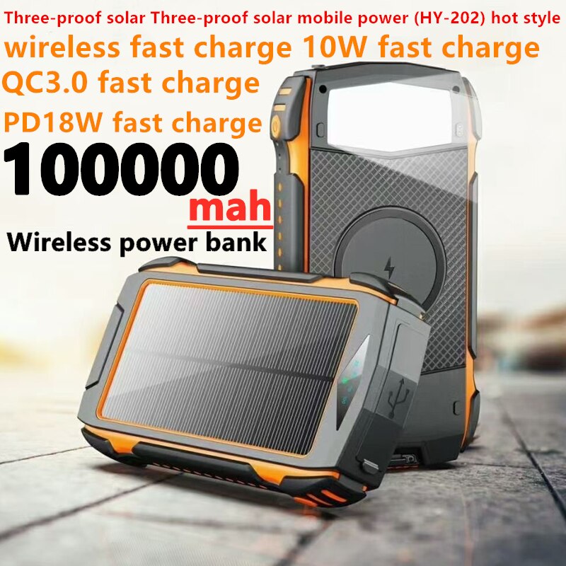 New upgraded version of solar wireless power bank 104000mah100000mahfast charging mobile power supply forHuawei Oppo Xiaomi ViVo