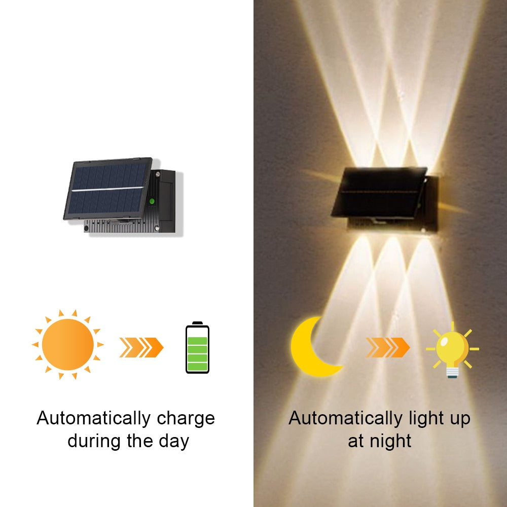 Applique da parete a luce solare a led per esterni su e giù impermeabile luce solare recinzione portico decorazione da parete lampada solare esterna da giardino