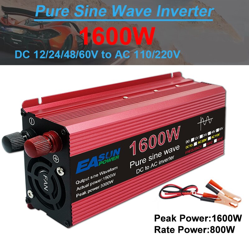 Inversor de onda sinusoidal pura 12V DC a AC 220V convertidor 3000w 2200w 1600w 1000w estabilizador 24V inversor Solar 50hz 60hz transformador