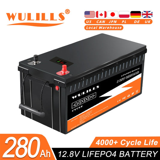 New 12V 280Ah LiFePO4 Battery Pack Lithium Iron Phosphate Bulit-in BMS Rechargeable Battery for Solar RV Boat Motor Tax Free