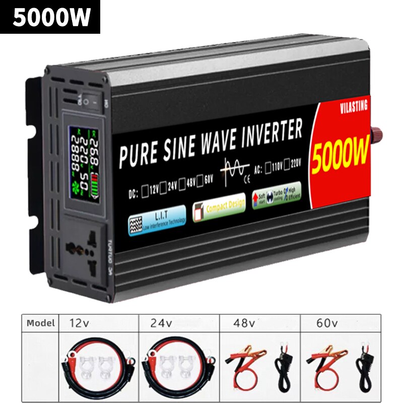 Micro inverter 12v/24v 110v/220v Pure Sine Wave 5000w 4000W 3000W 2000W DC To AC 50/60HZ Smart LCD Display Power  CE